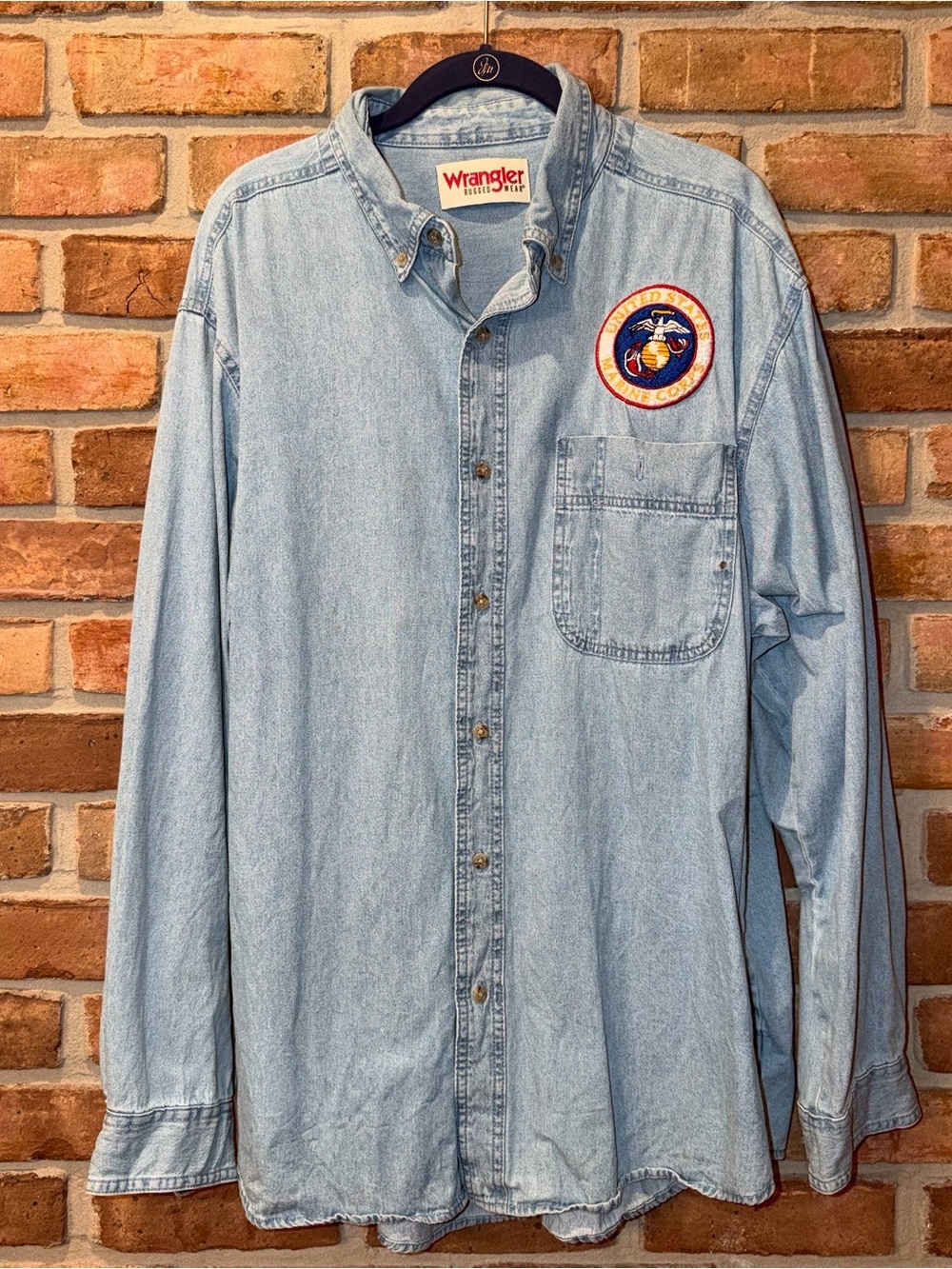 Wrangler Long Sleeve Denim Shirt – Men’s XXL – Marine Corps Patch
